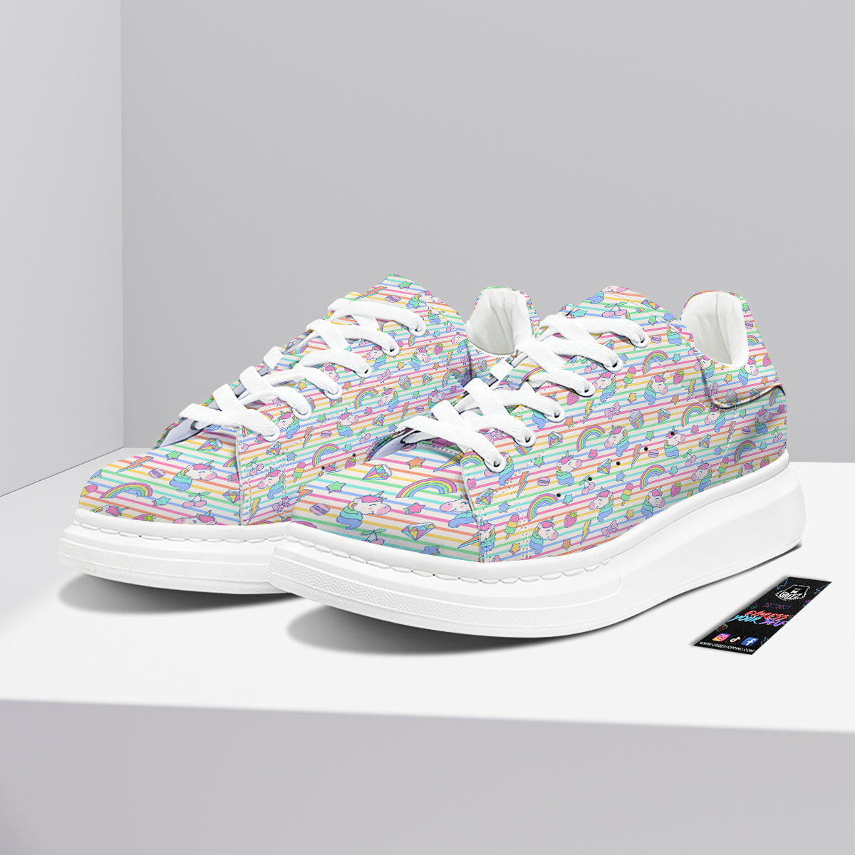 Unicorn Cute Rainbow Print Pattern Platform Shoes-grizzshop