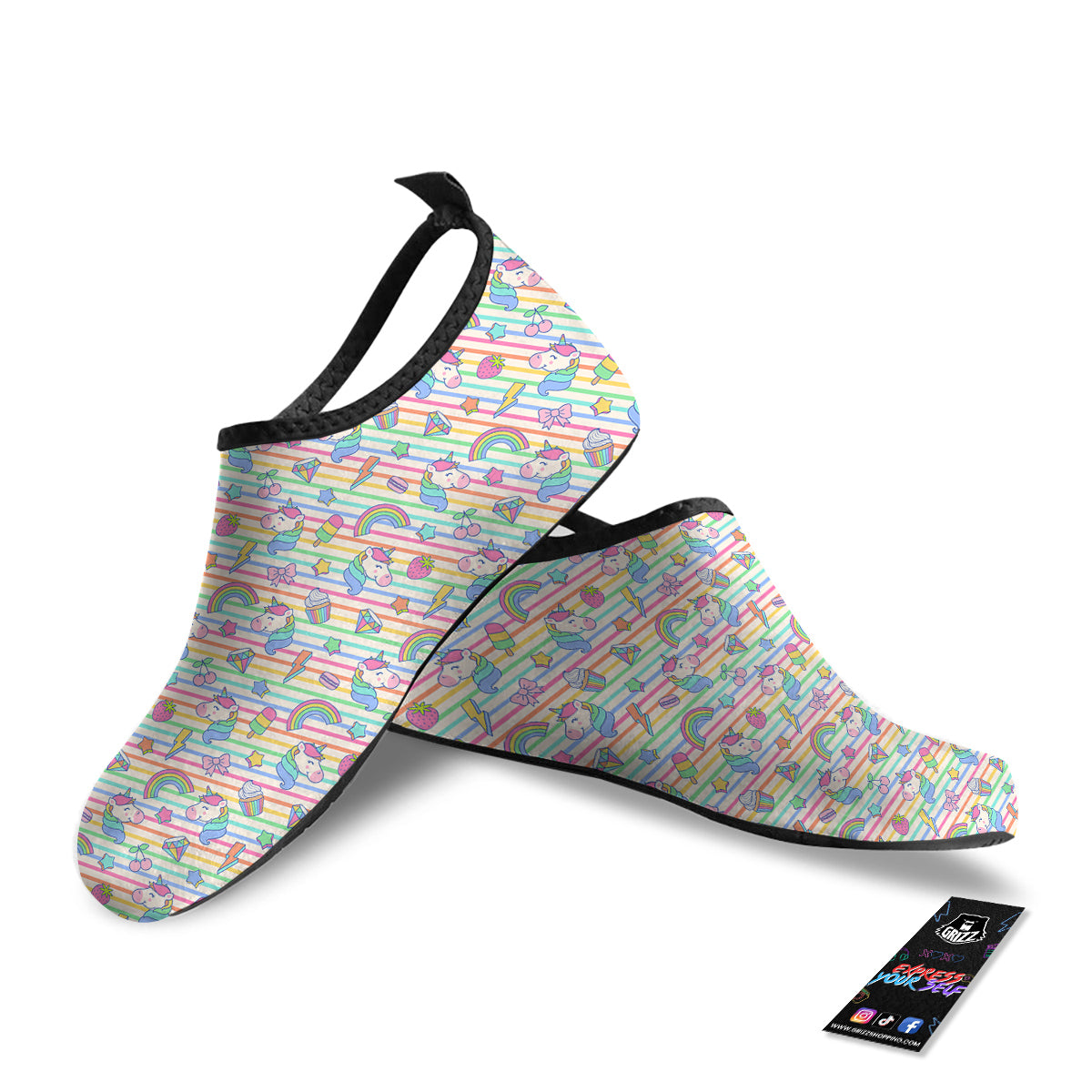 Unicorn Cute Rainbow Print Pattern Water Shoes-grizzshop