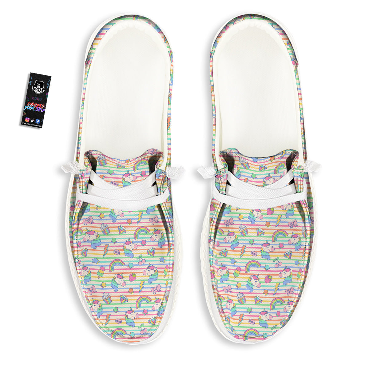 Unicorn Cute Rainbow Print Pattern White Loafers-grizzshop