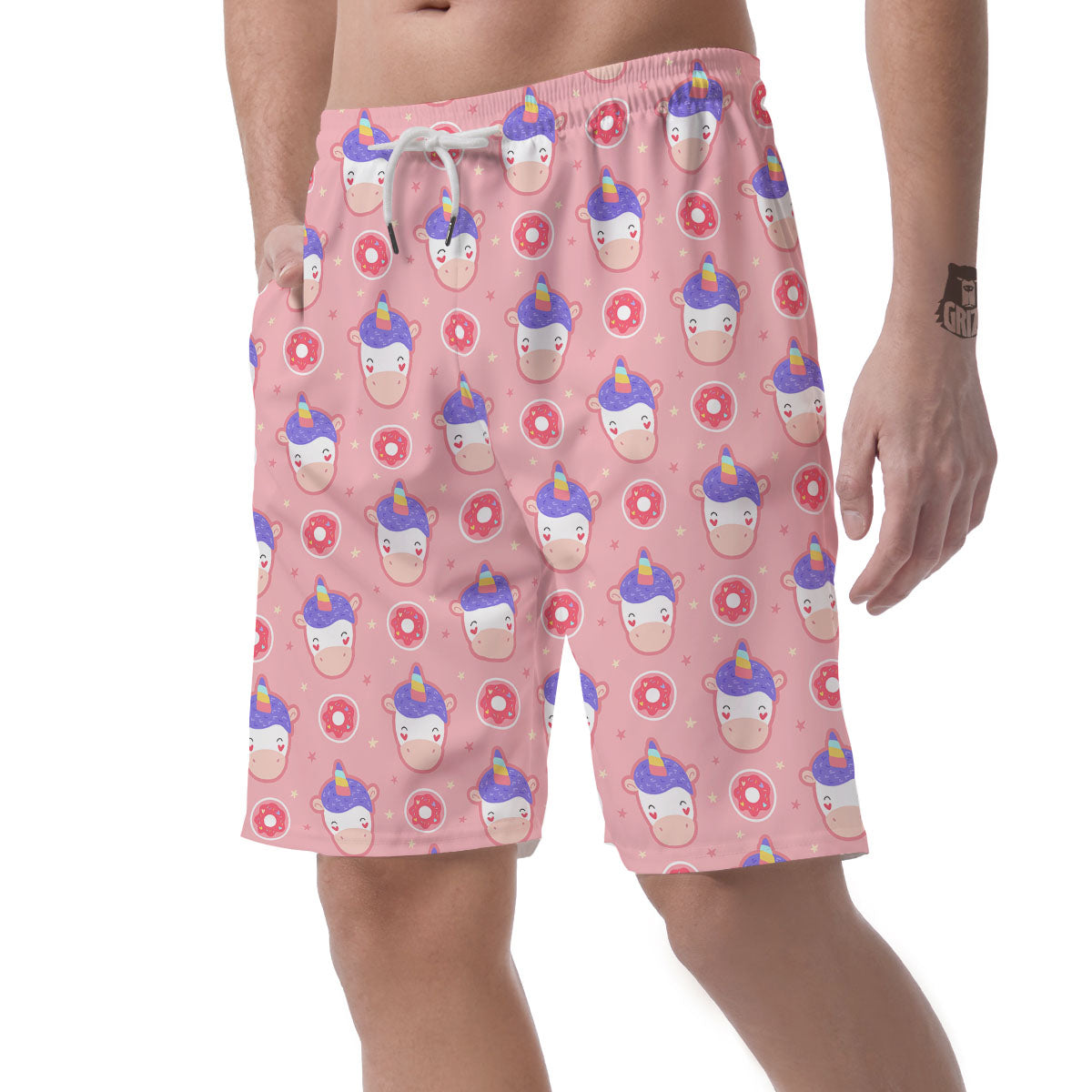 Unicorn Donut Pink Girly Print Pattern Men's Shorts-grizzshop