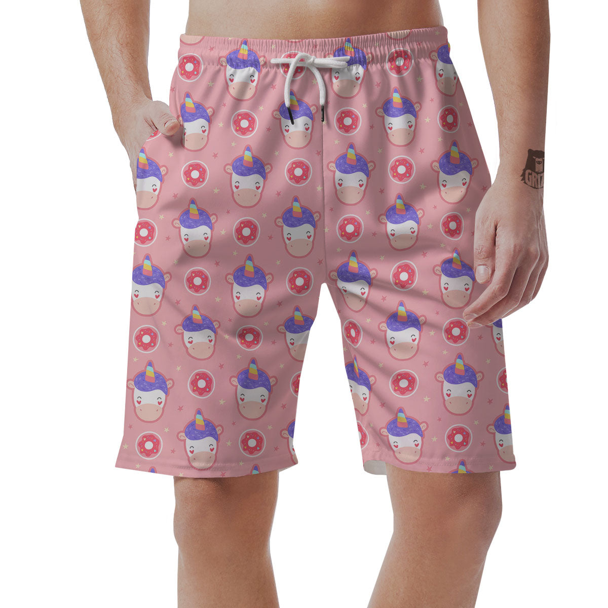 Unicorn Donut Pink Girly Print Pattern Men's Shorts-grizzshop