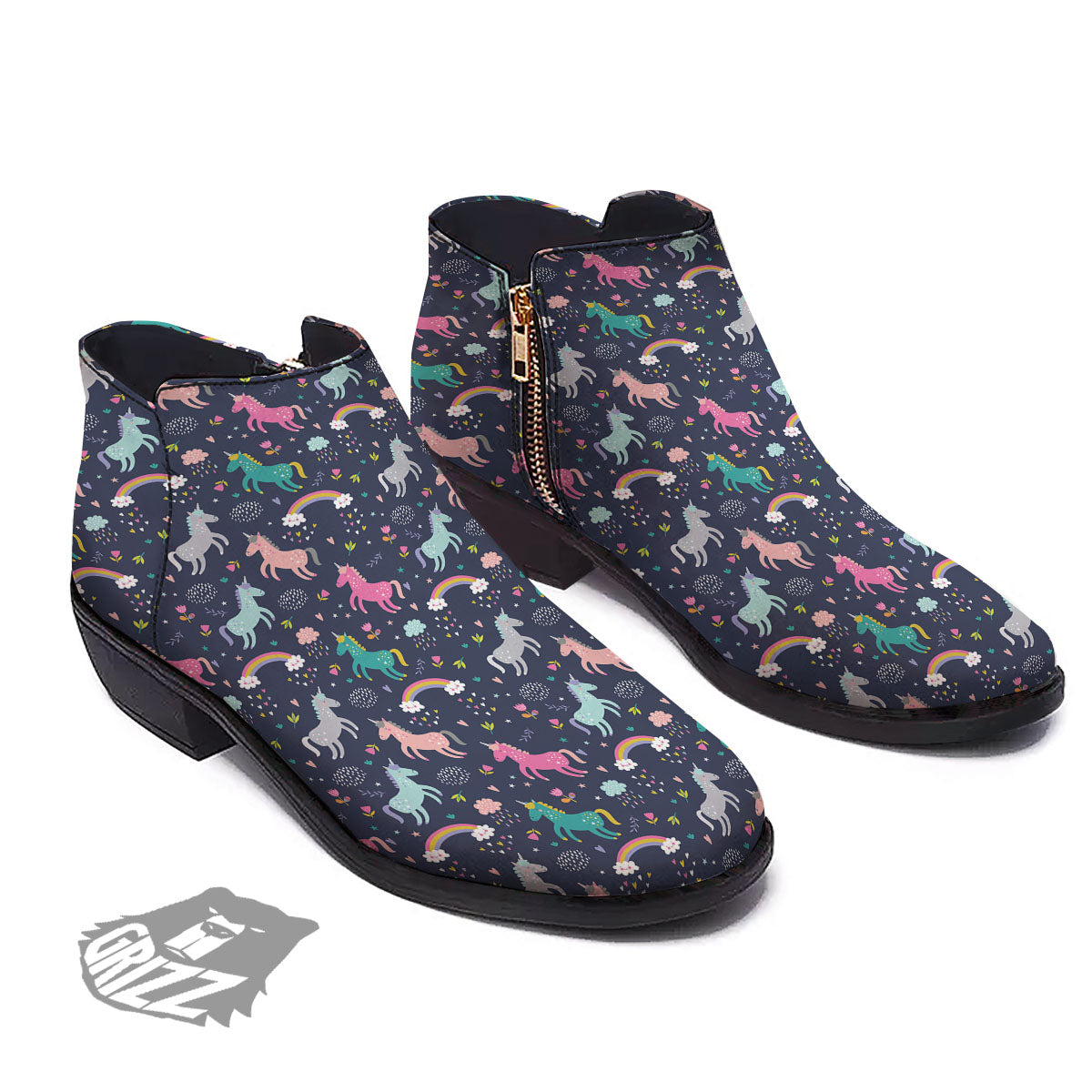 Unicorn Doodle Print Pattern Ankle Boots-grizzshop