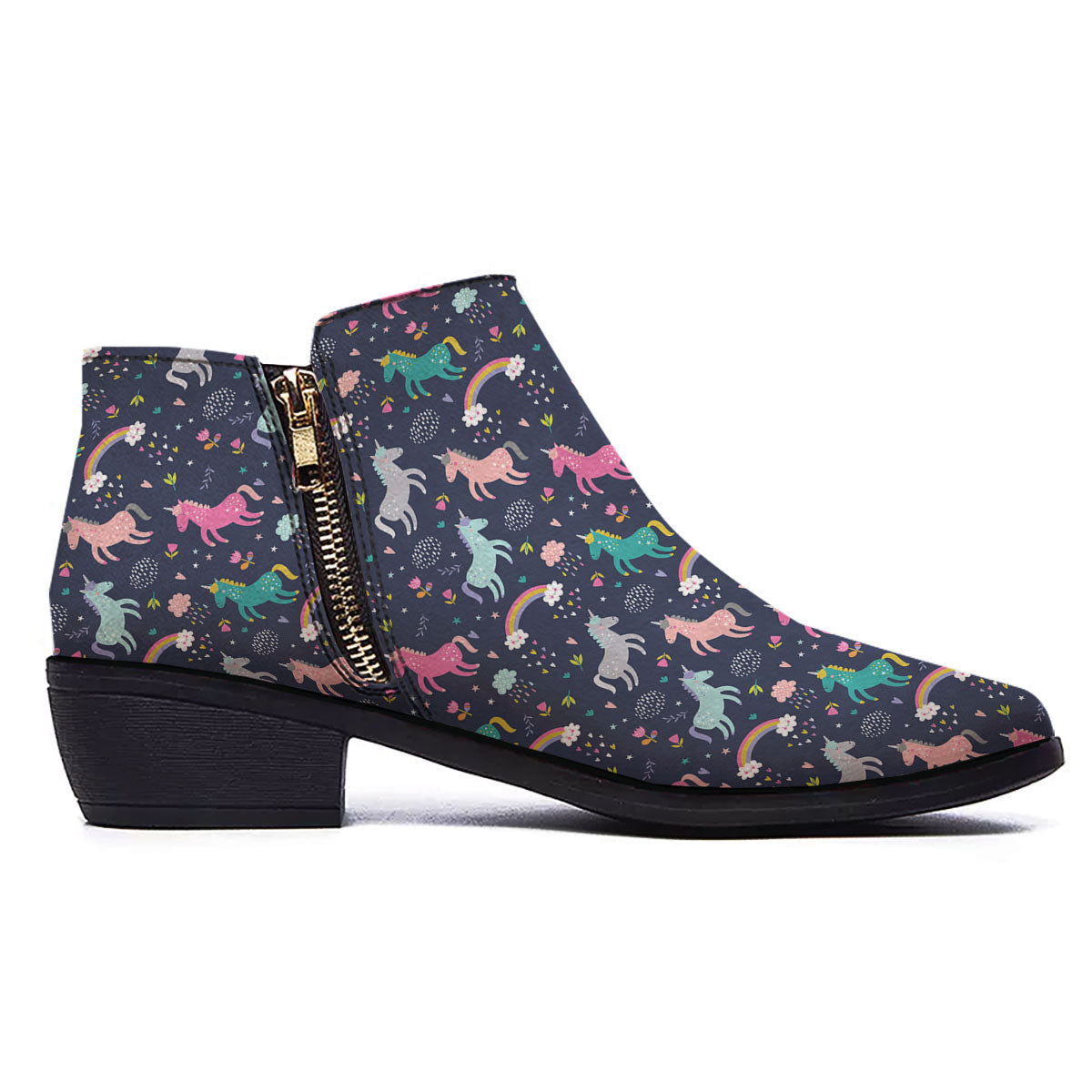 Unicorn Doodle Print Pattern Ankle Boots-grizzshop