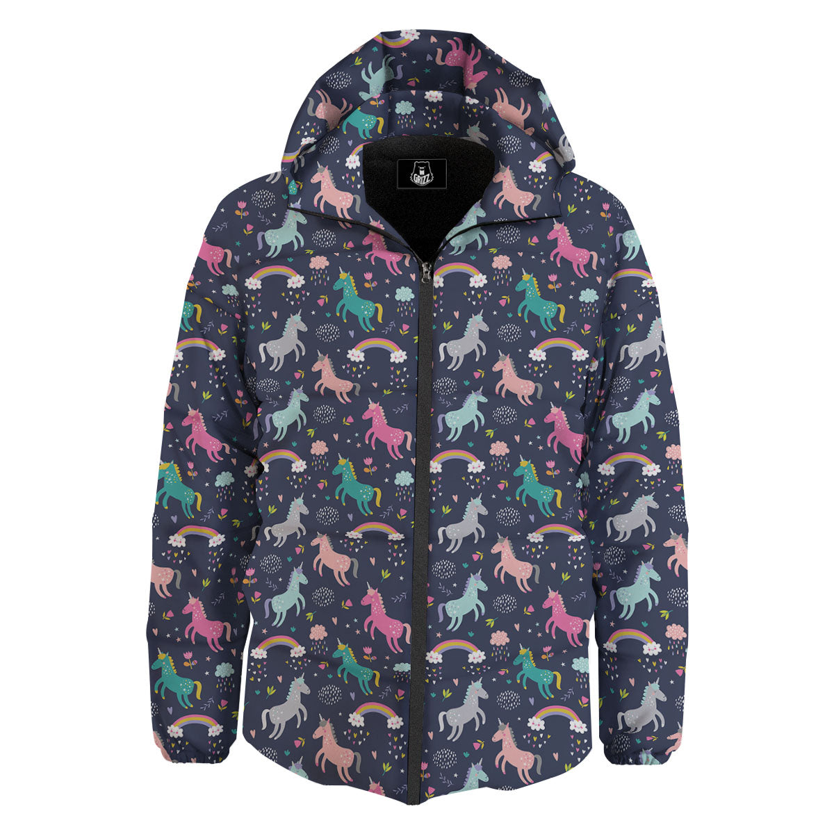 Unicorn Doodle Print Pattern Down Jacket-grizzshop