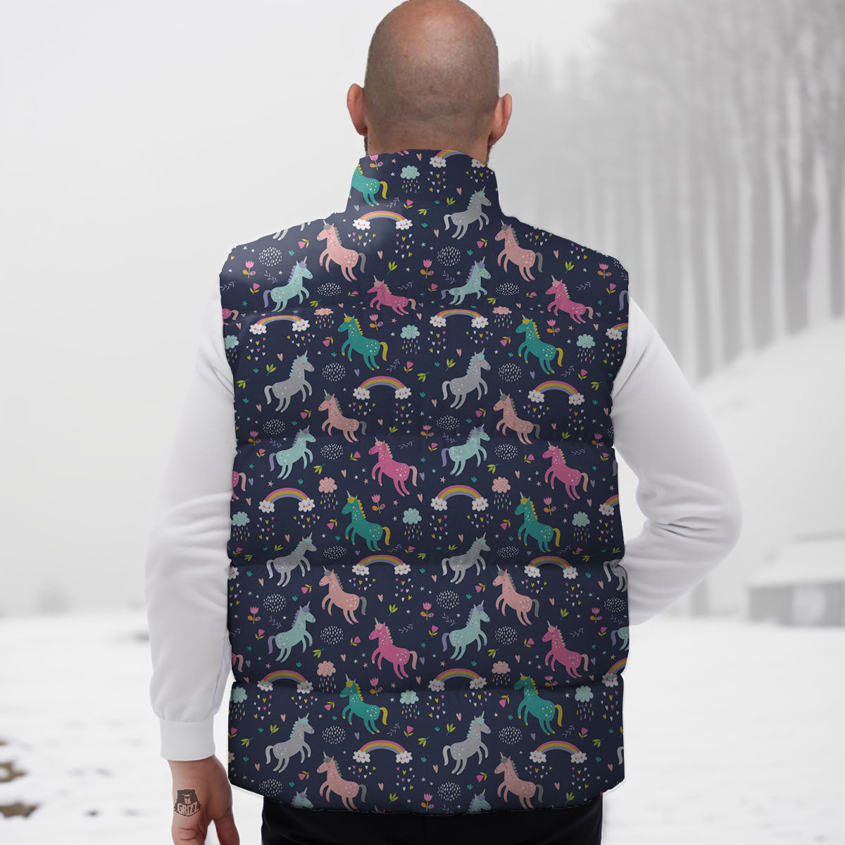 Unicorn Doodle Print Pattern Down Vest-grizzshop