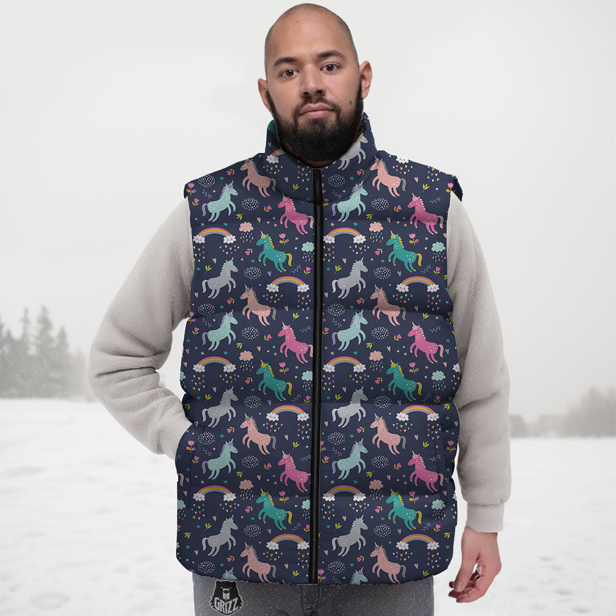 Unicorn Doodle Print Pattern Down Vest-grizzshop
