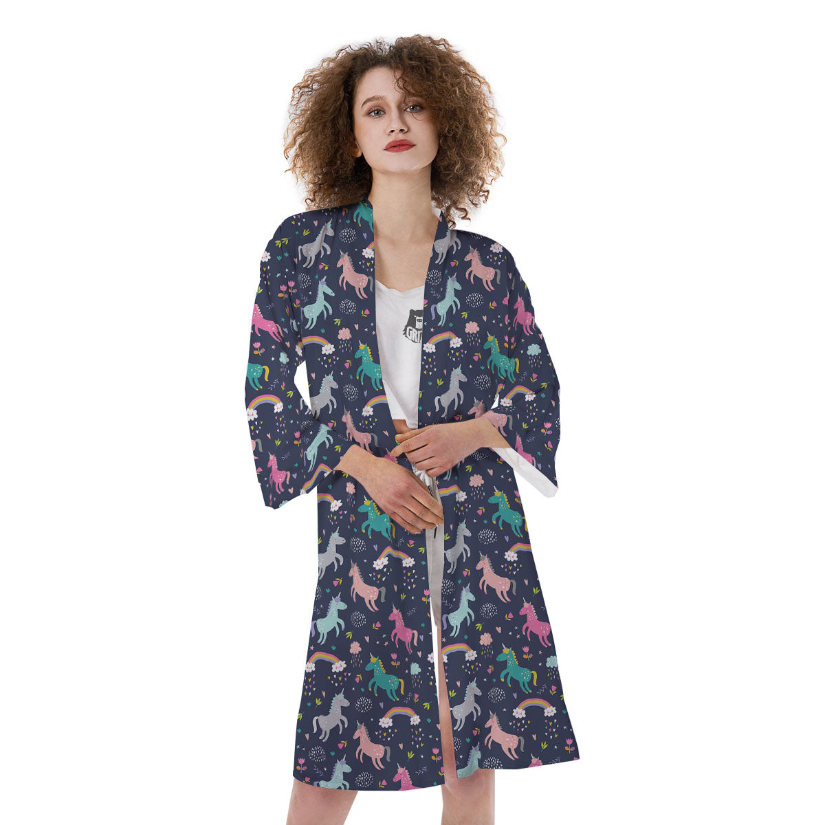Unicorn Doodle Print Pattern Kimono-grizzshop