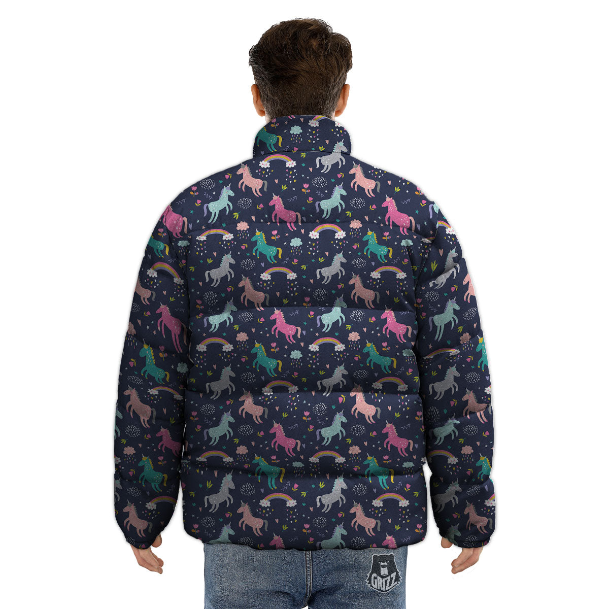 Unicorn Doodle Print Pattern Puffer Jacket-grizzshop