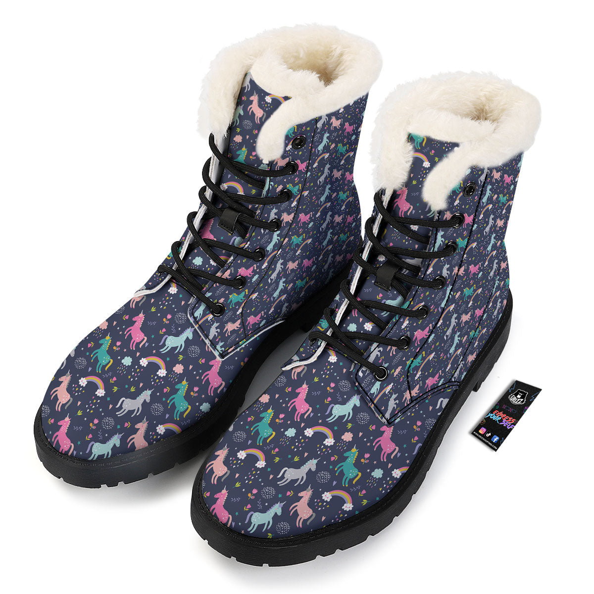Unicorn Doodle Print Pattern Winter Boots-grizzshop