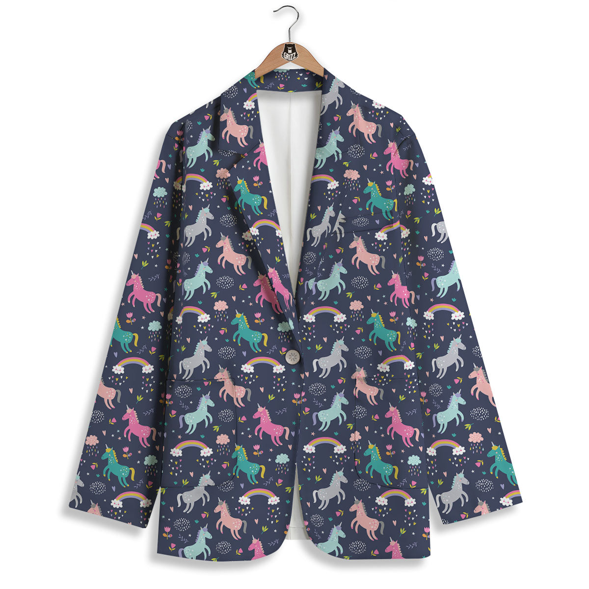 Unicorn Doodle Print Pattern Women's Blazer-grizzshop