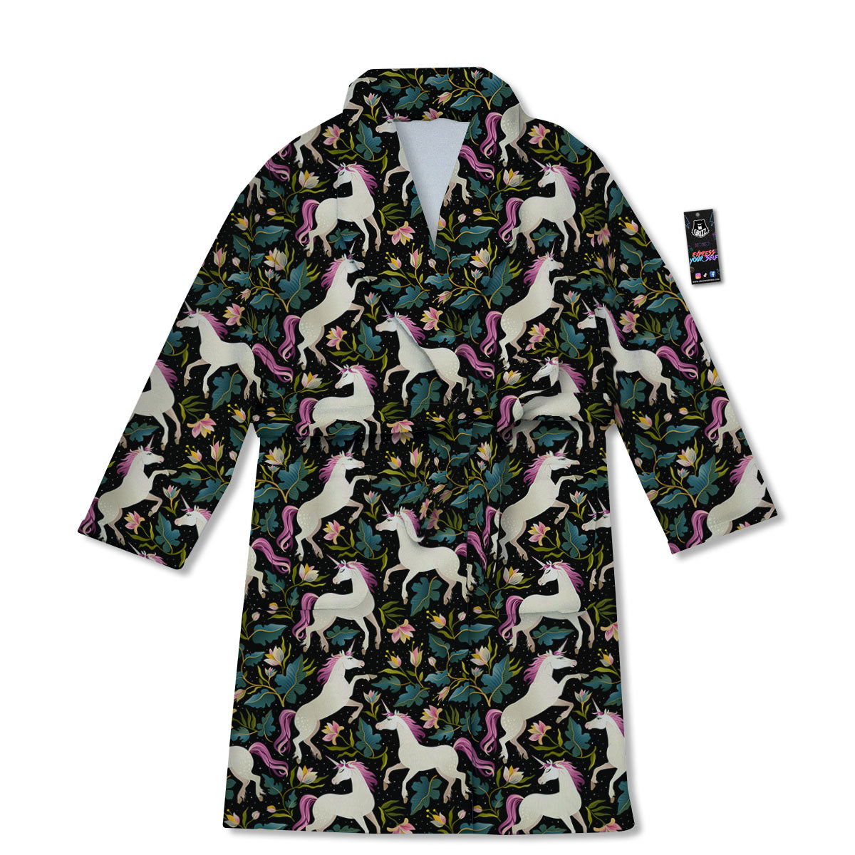 Unicorn Floral Print Pattern Bathrobe-grizzshop