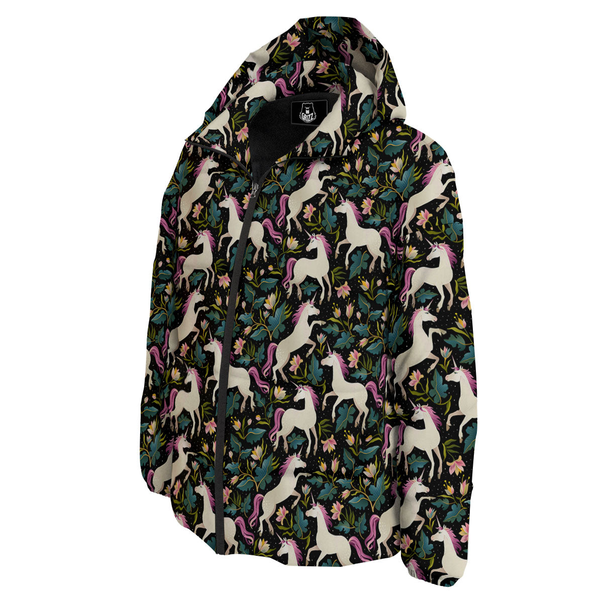 Unicorn Floral Print Pattern Down Jacket-grizzshop