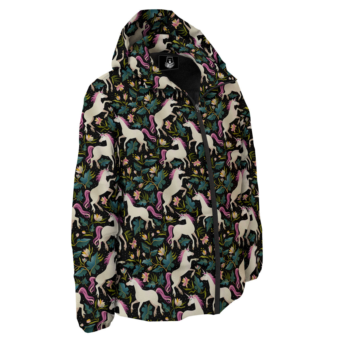 Unicorn Floral Print Pattern Down Jacket-grizzshop