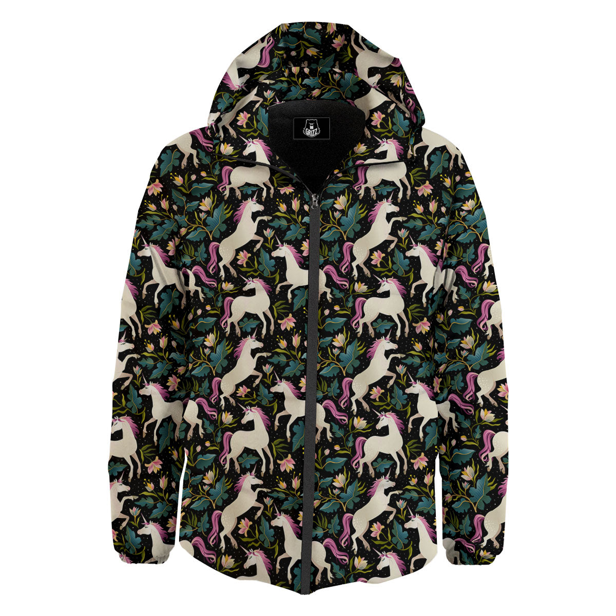 Unicorn Floral Print Pattern Down Jacket-grizzshop