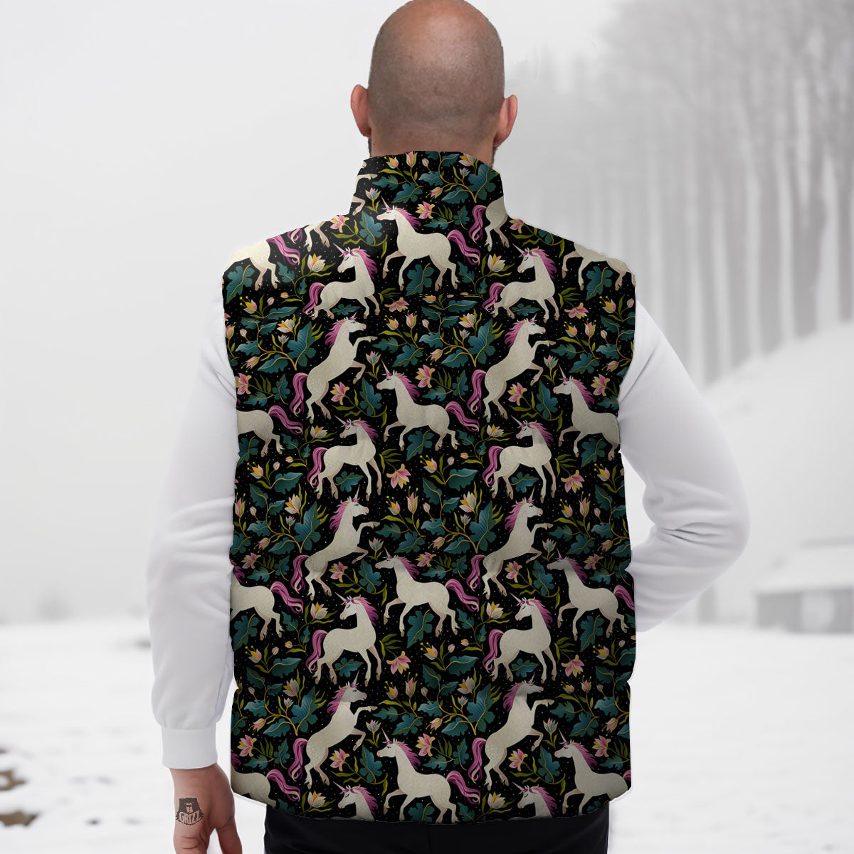 Unicorn Floral Print Pattern Down Vest-grizzshop