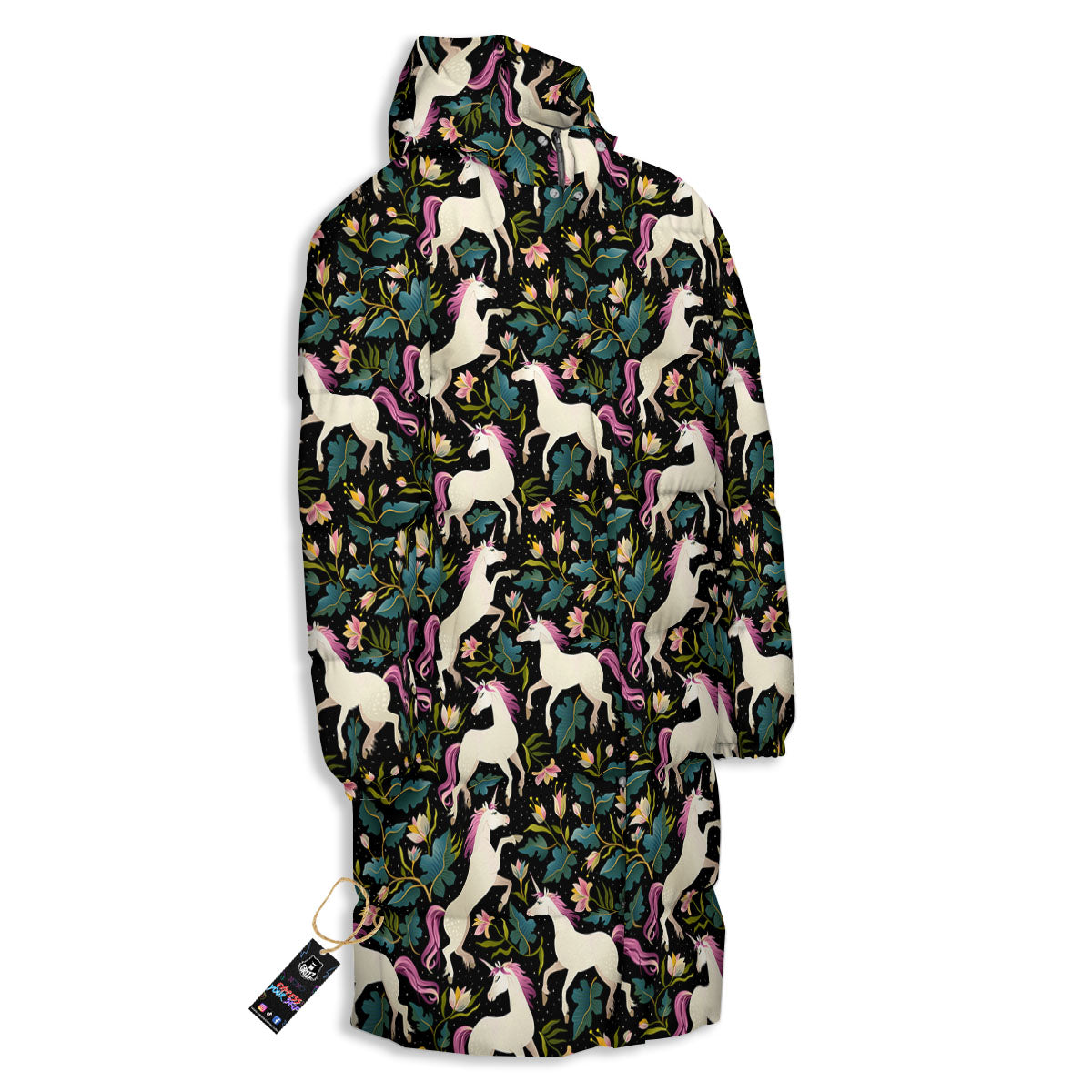 Unicorn Floral Print Pattern Long Down Jacket-grizzshop