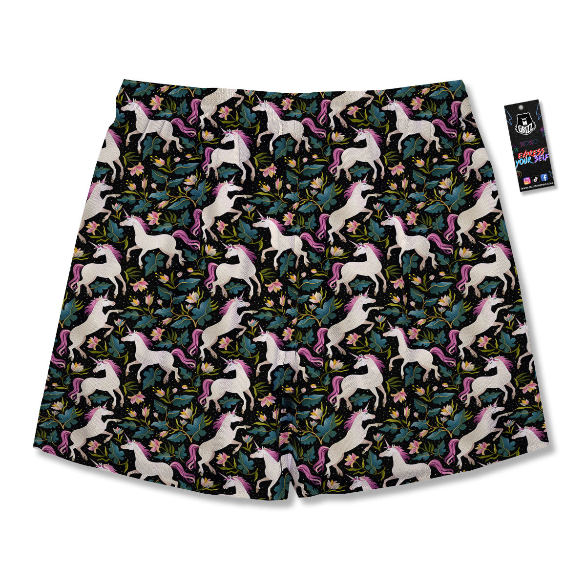 Unicorn Floral Print Pattern Men's Running Shorts-grizzshop