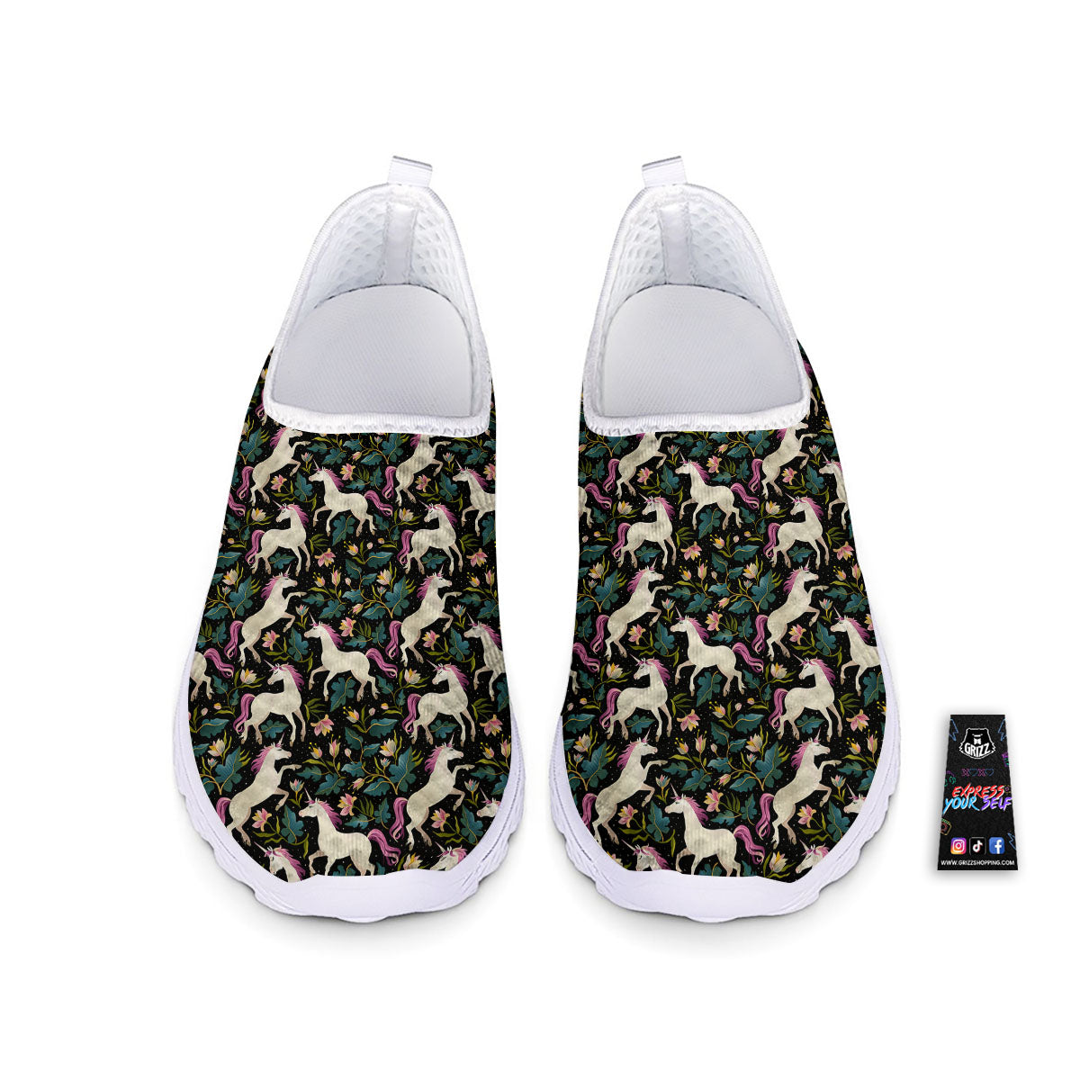 Unicorn Floral Print Pattern Nurse Shoes-grizzshop