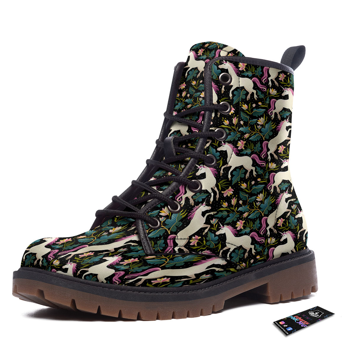 Unicorn Floral Print Pattern Work Boots-grizzshop