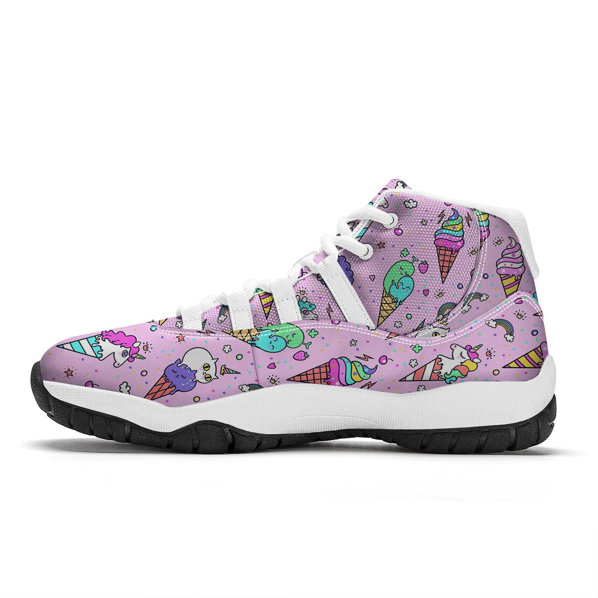 Unicorn Ice Cream Cone Pattern Print White Bball Shoes-grizzshop