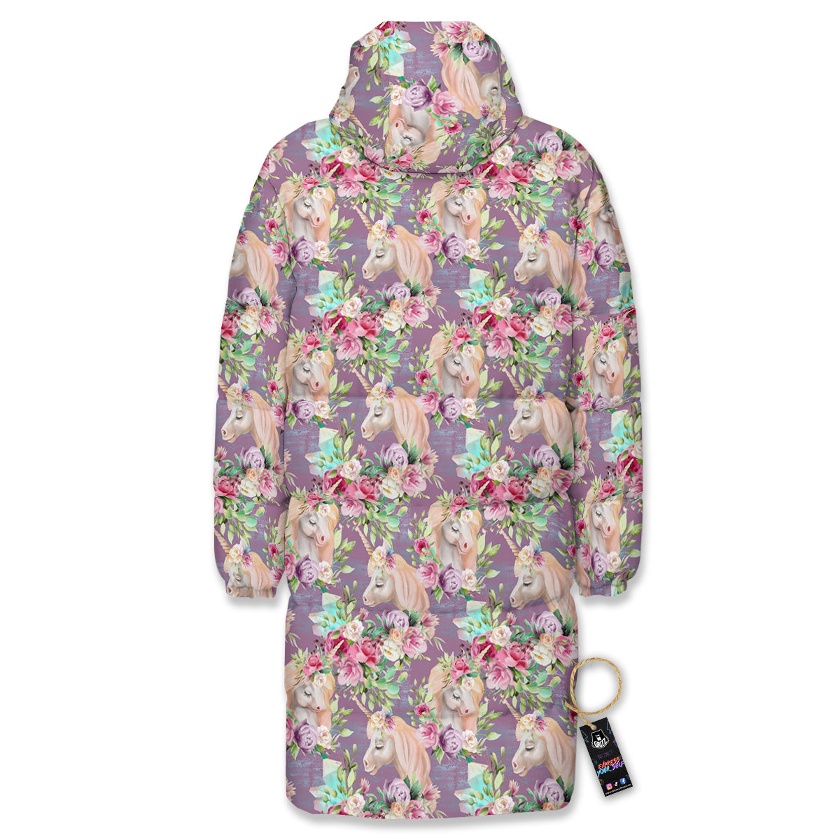 Unicorn Magic Floral Print Pattern Long Down Jacket-grizzshop