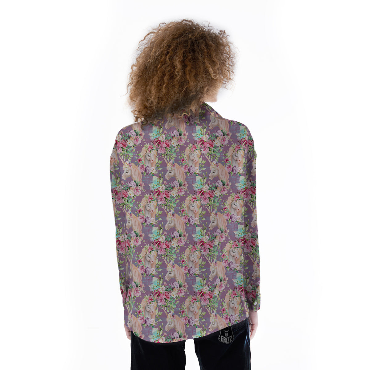 Unicorn Magic Floral Print Pattern Women's Long Sleeve Shirts-grizzshop