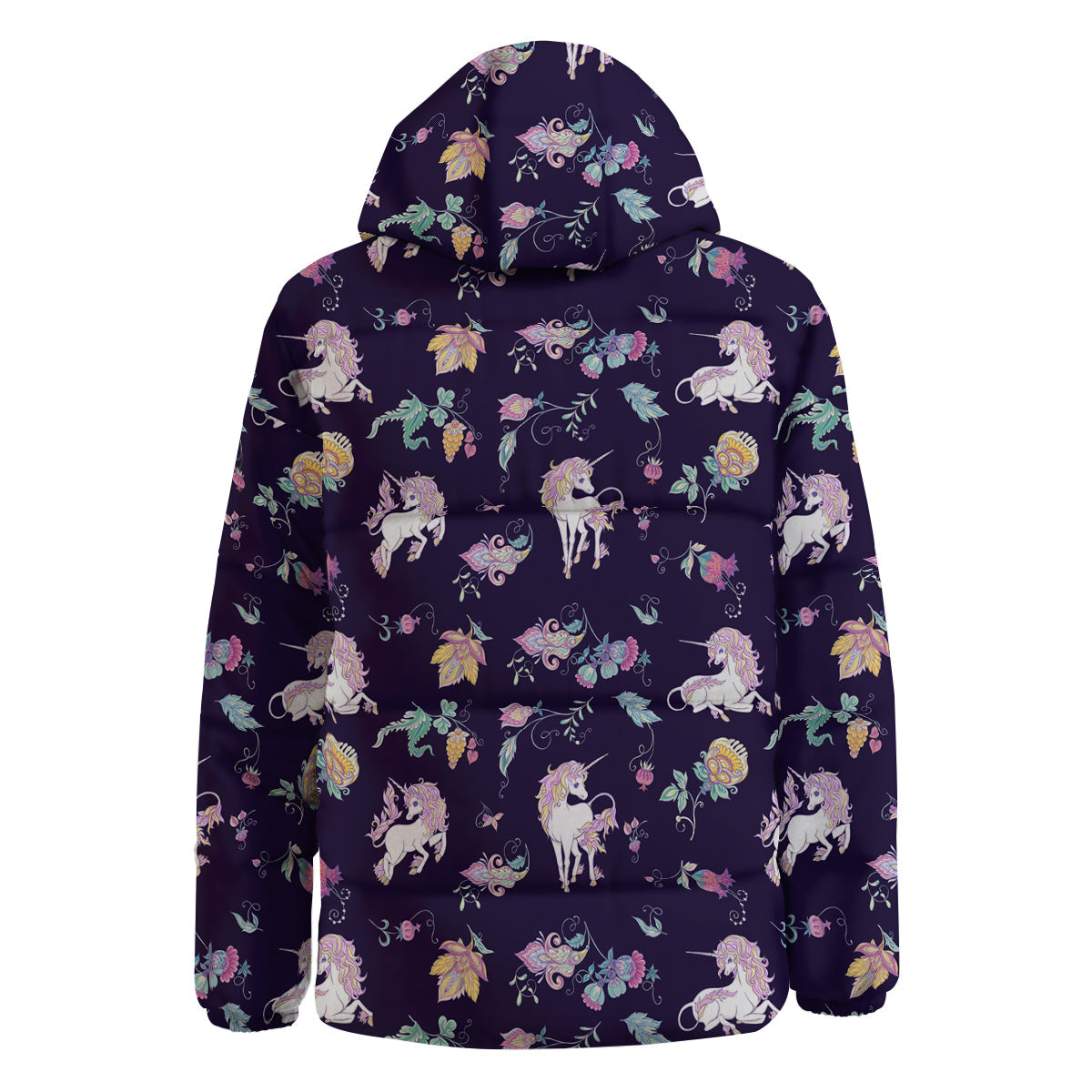 Unicorn Night Floral Print Pattern Down Jacket-grizzshop