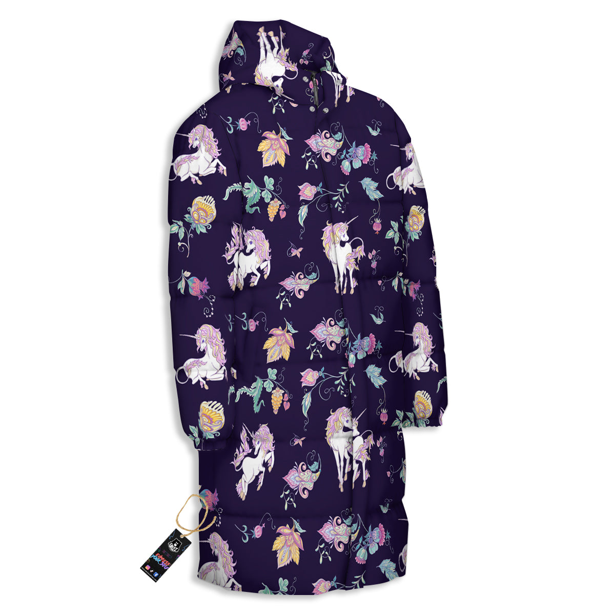 Unicorn Night Floral Print Pattern Long Down Jacket-grizzshop