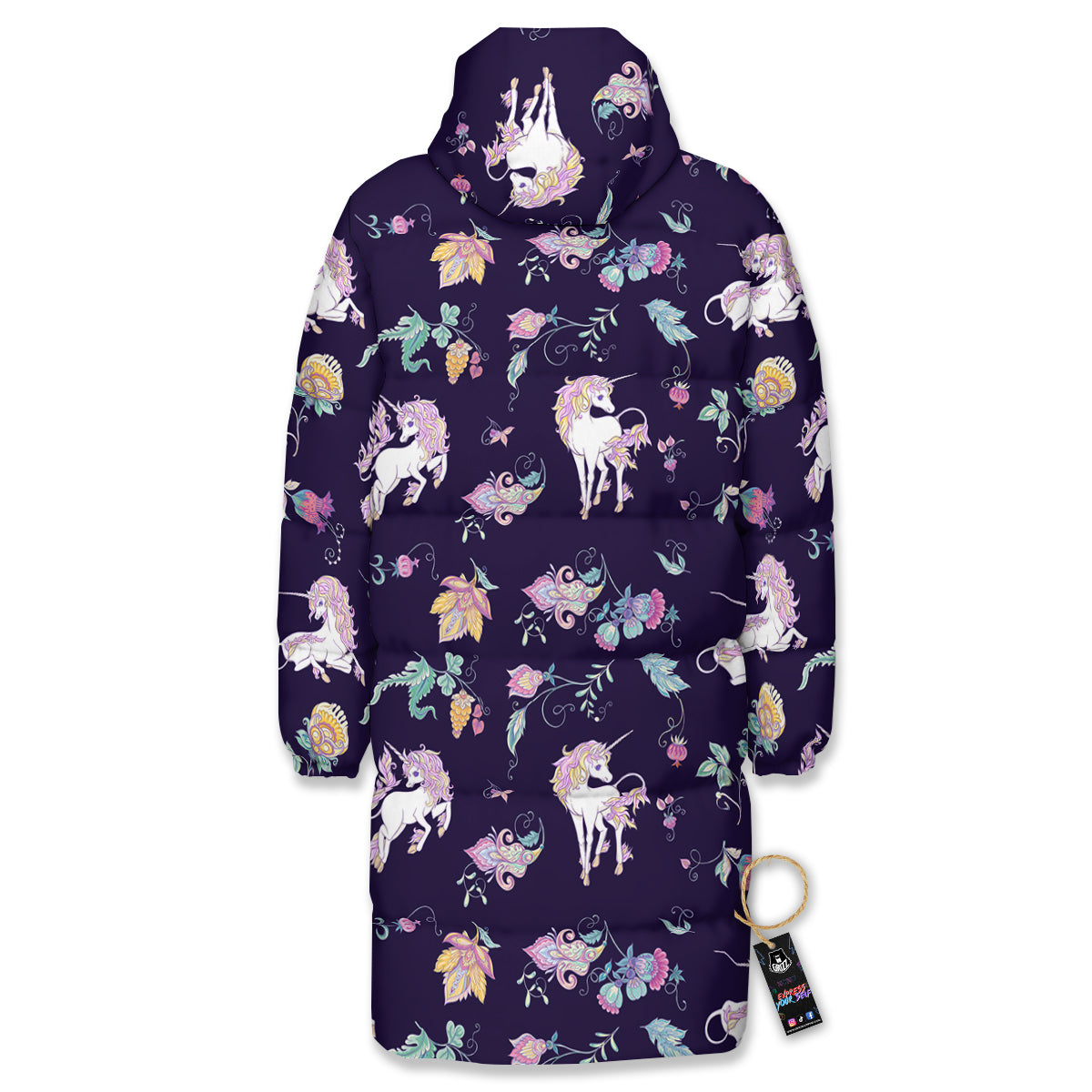 Unicorn Night Floral Print Pattern Long Down Jacket-grizzshop