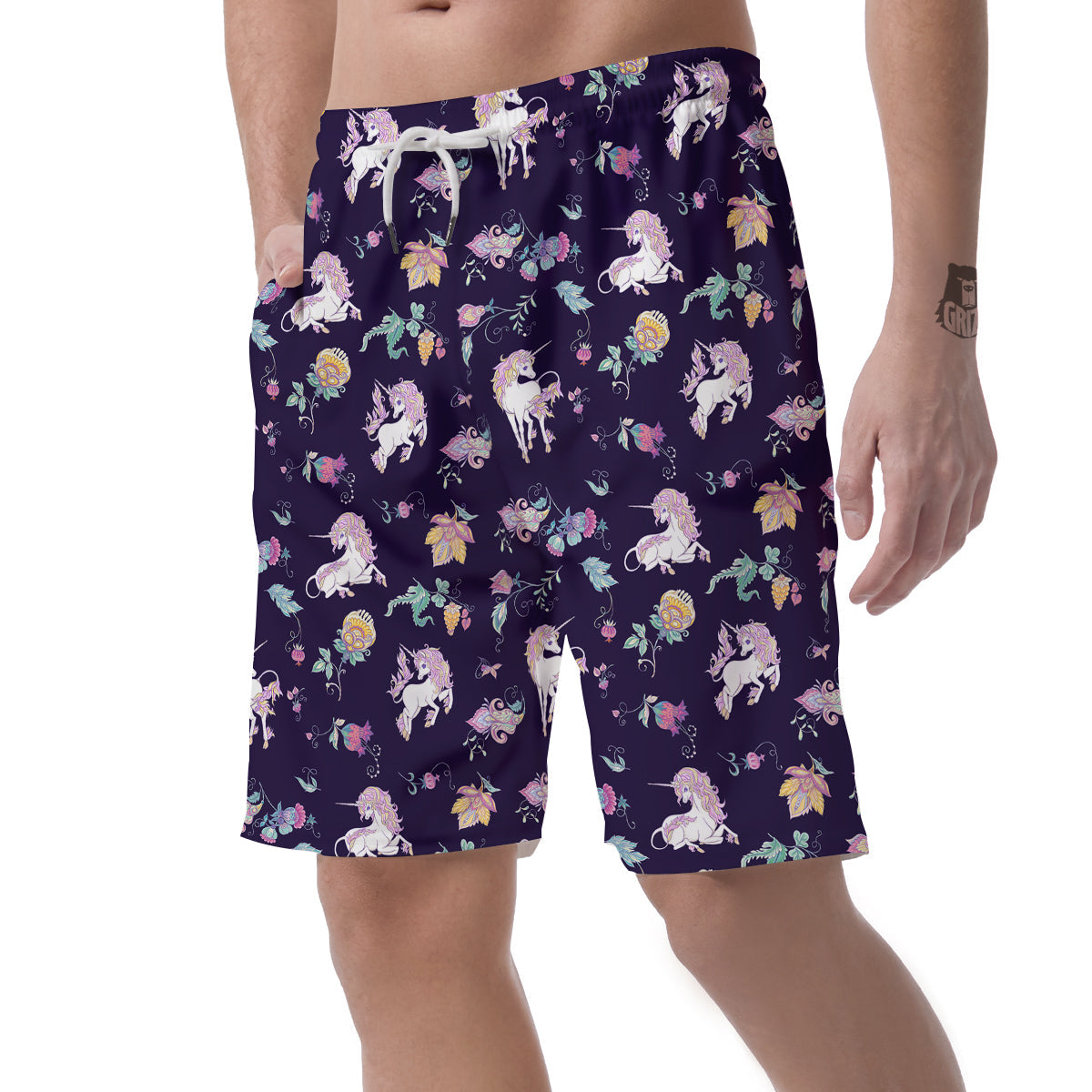 Unicorn Night Floral Print Pattern Men's Shorts-grizzshop