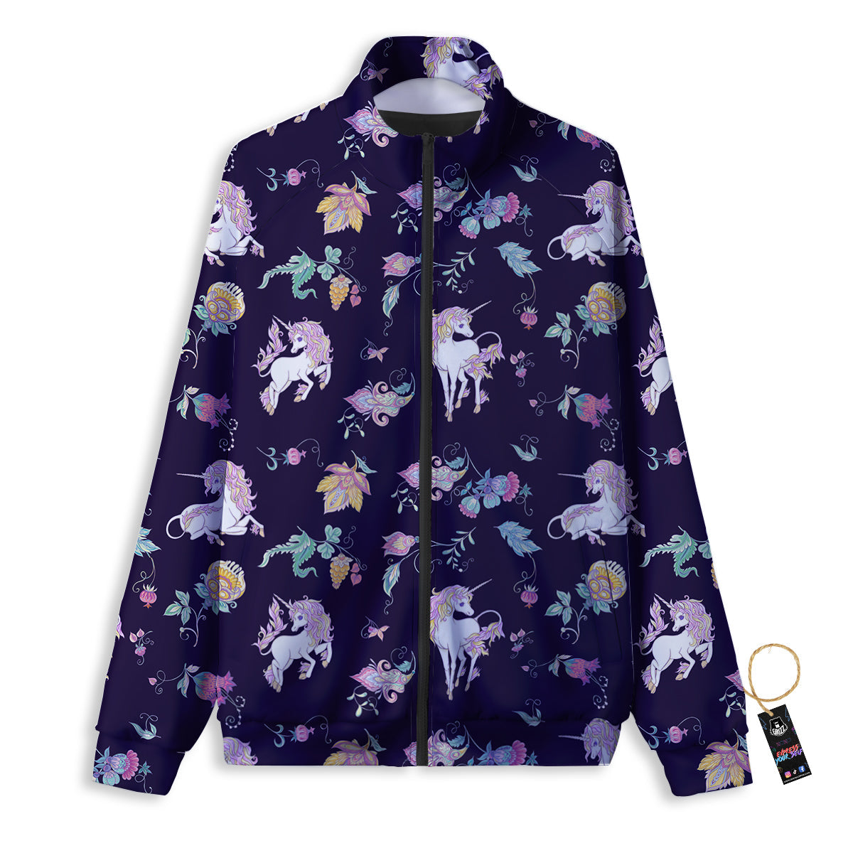 Unicorn Night Floral Print Pattern Track Jacket-grizzshop