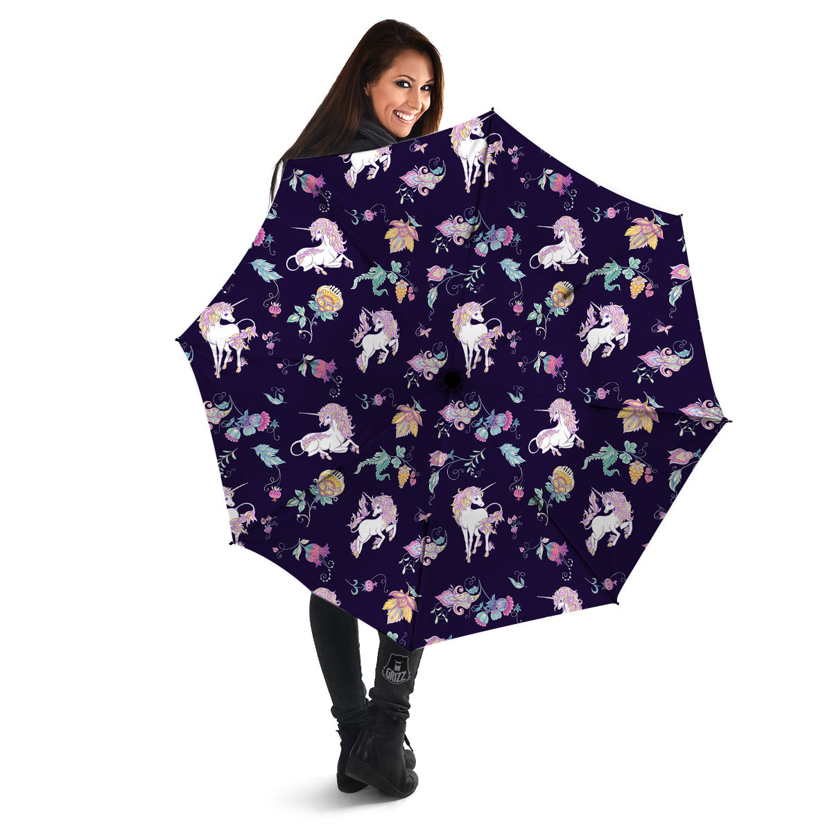 Unicorn Night Floral Print Pattern Umbrella-grizzshop