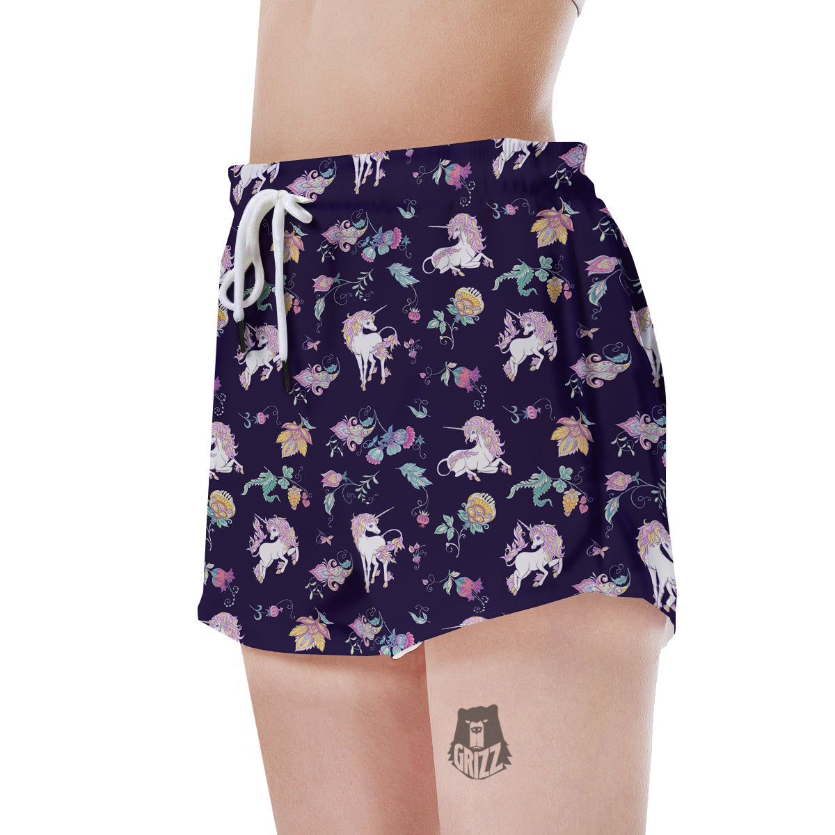 Unicorn Night Floral Print Pattern Women's Shorts-grizzshop