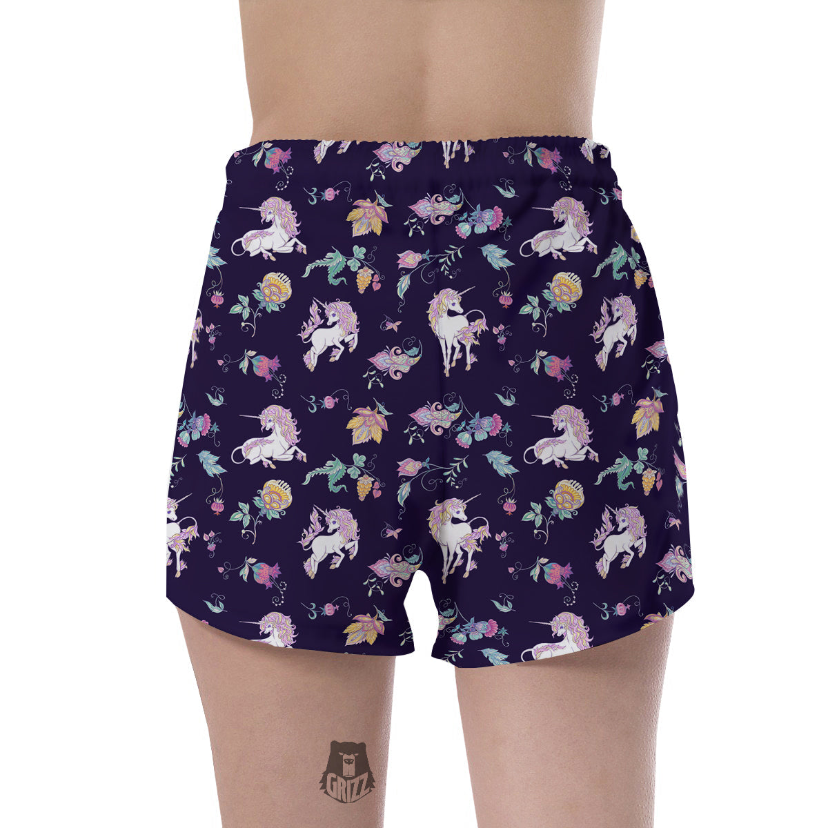 Unicorn Night Floral Print Pattern Women's Shorts-grizzshop