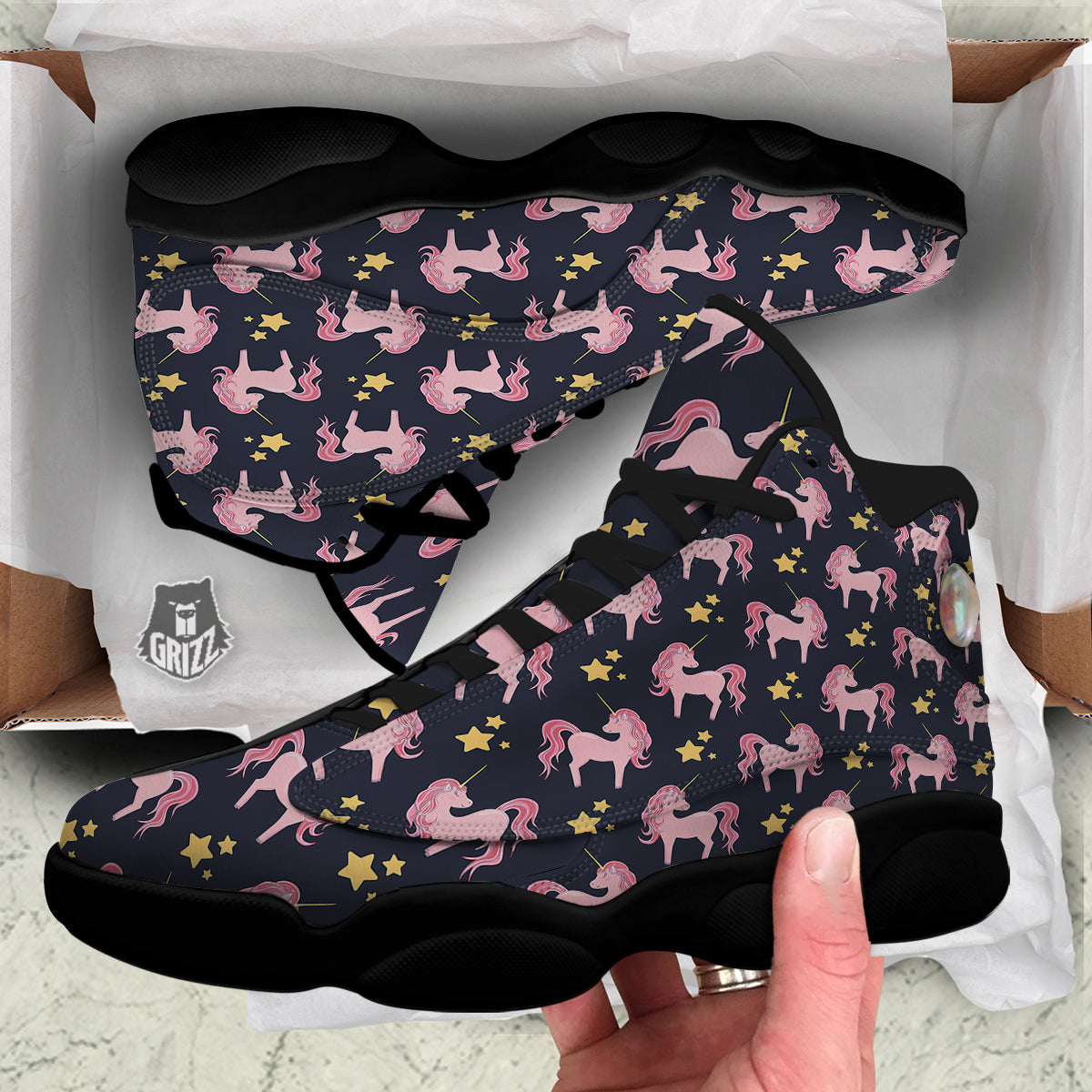Unicorn Night Star Print Pattern Black Basketball Shoes-grizzshop
