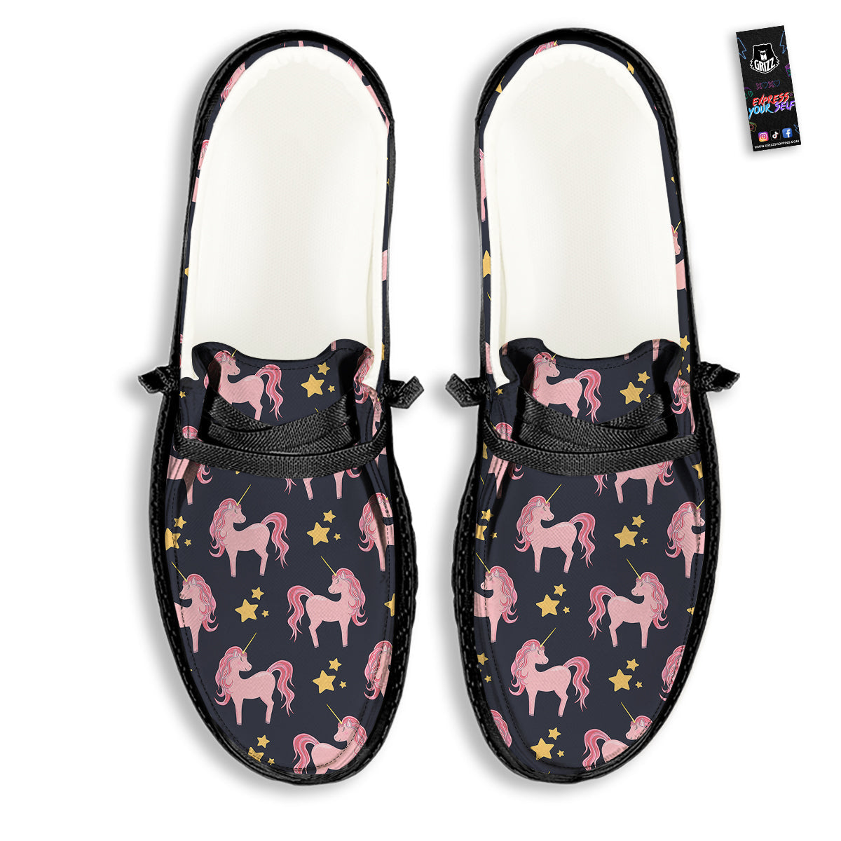 Unicorn Night Star Print Pattern Black Loafers-grizzshop