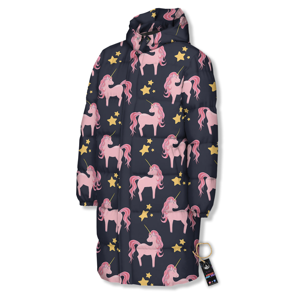 Unicorn Night Star Print Pattern Long Down Jacket-grizzshop