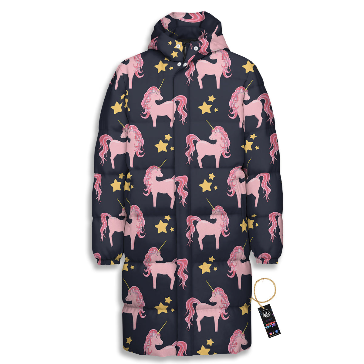 Unicorn Night Star Print Pattern Long Down Jacket-grizzshop