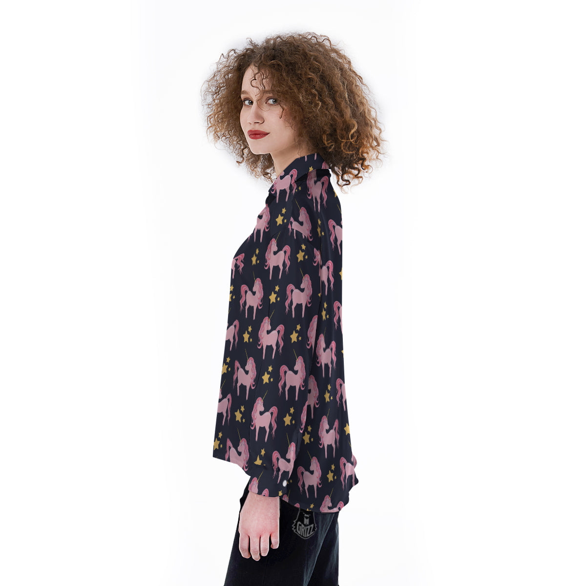 Unicorn Night Star Print Pattern Women's Long Sleeve Shirts-grizzshop