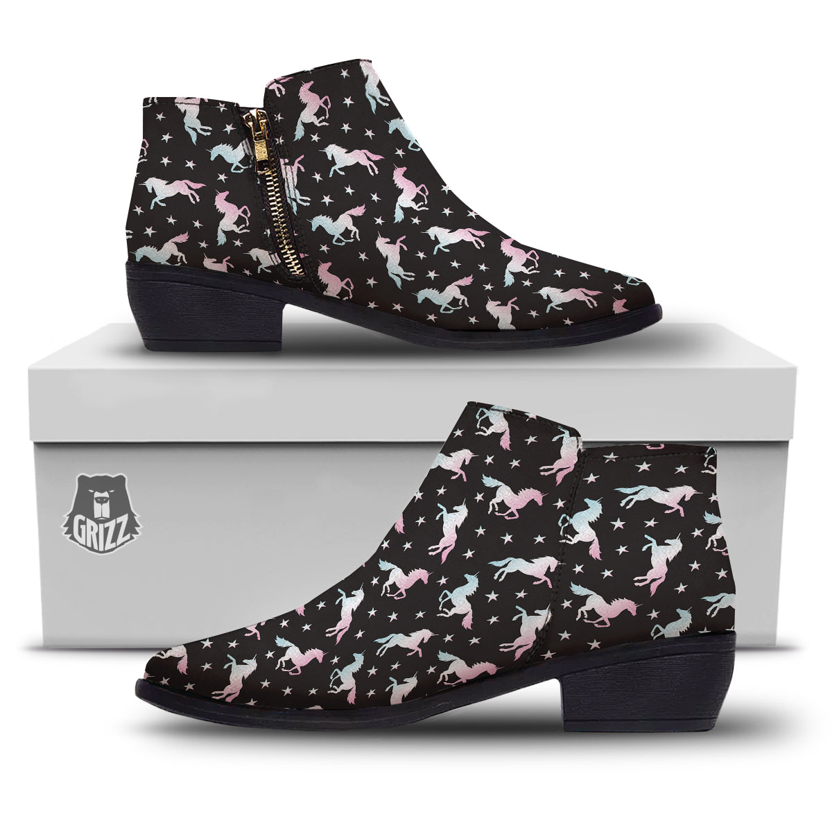 Unicorn Night Winged Print Pattern Ankle Boots-grizzshop