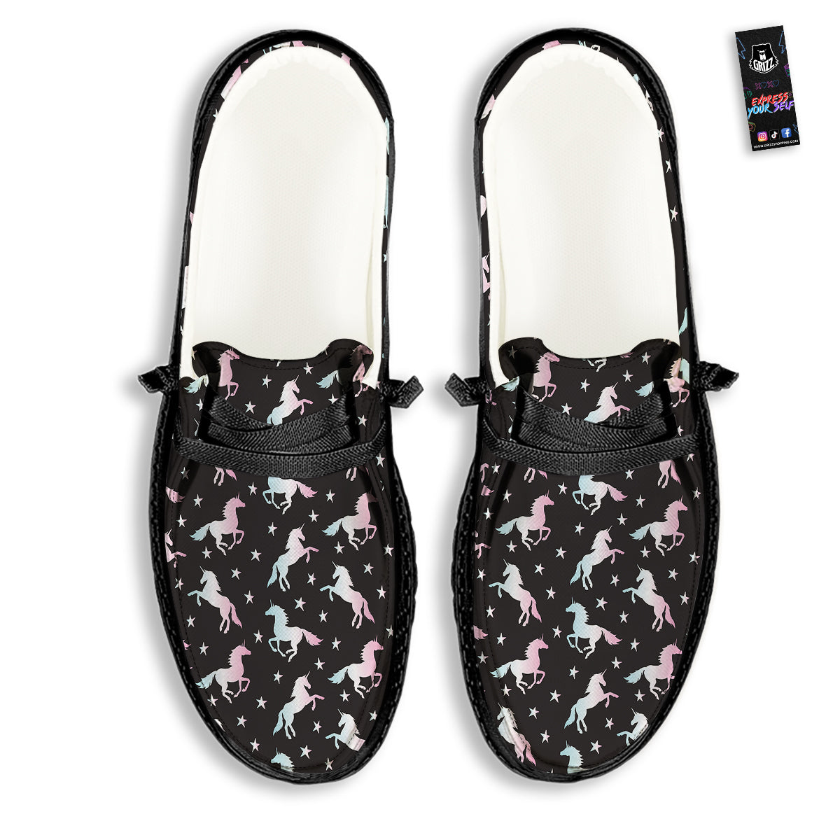 Unicorn Night Winged Print Pattern Black Loafers-grizzshop