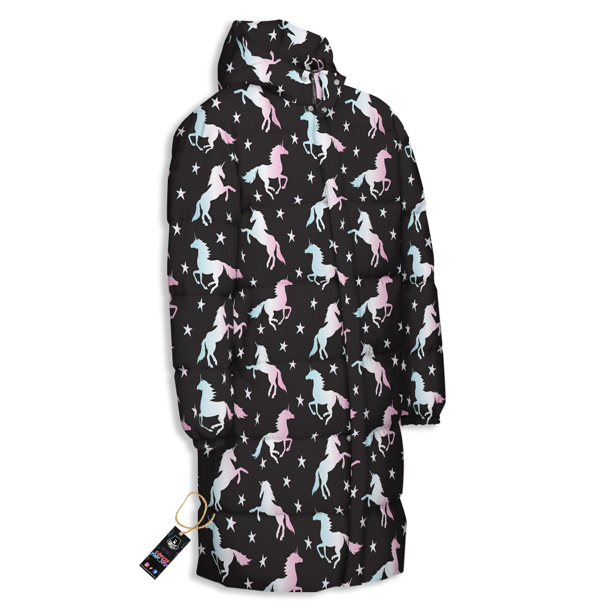 Unicorn Night Winged Print Pattern Long Down Jacket-grizzshop