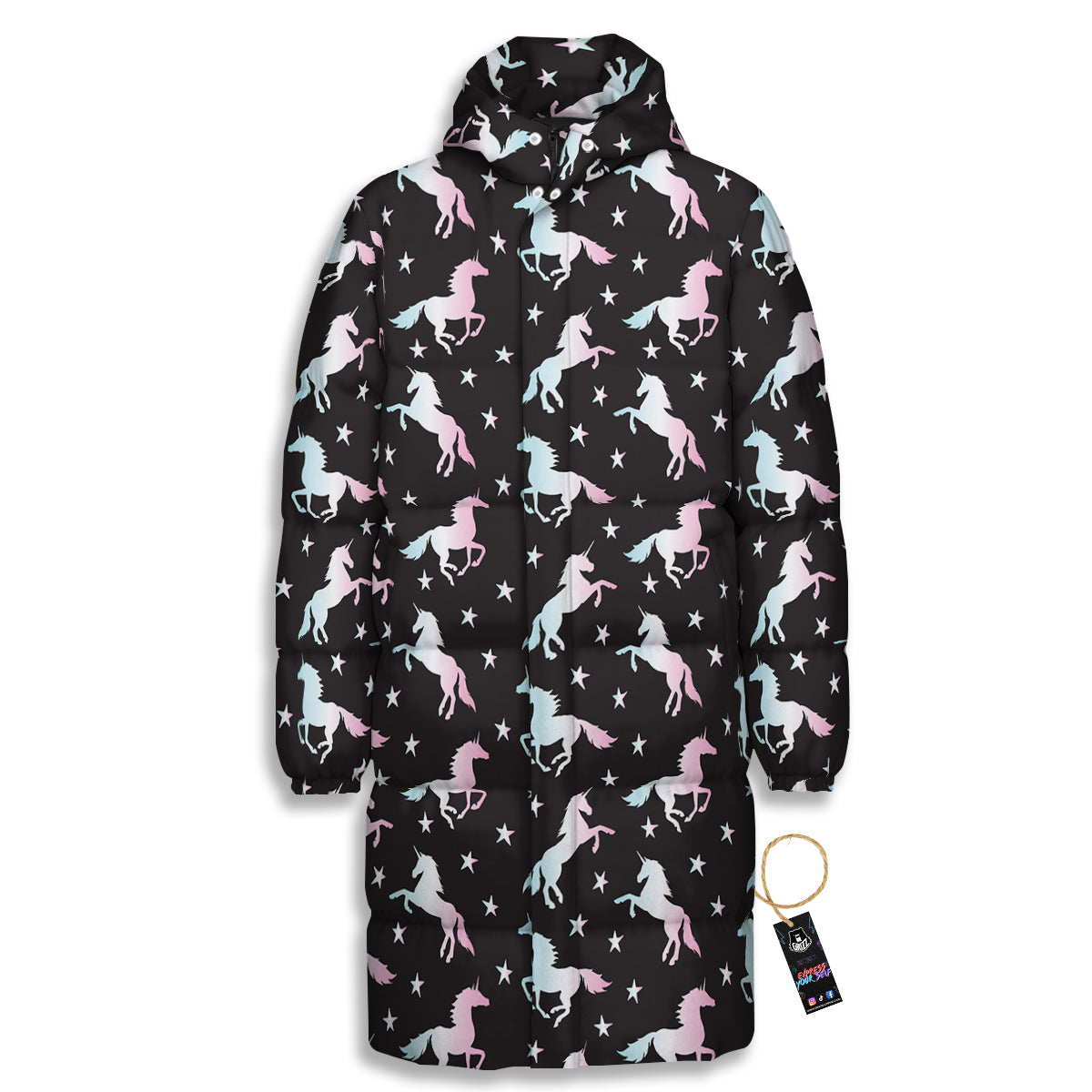 Unicorn Night Winged Print Pattern Long Down Jacket-grizzshop