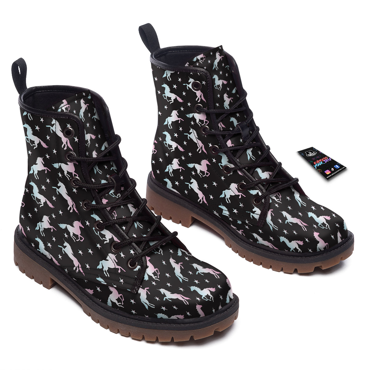 Unicorn Night Winged Print Pattern Work Boots-grizzshop