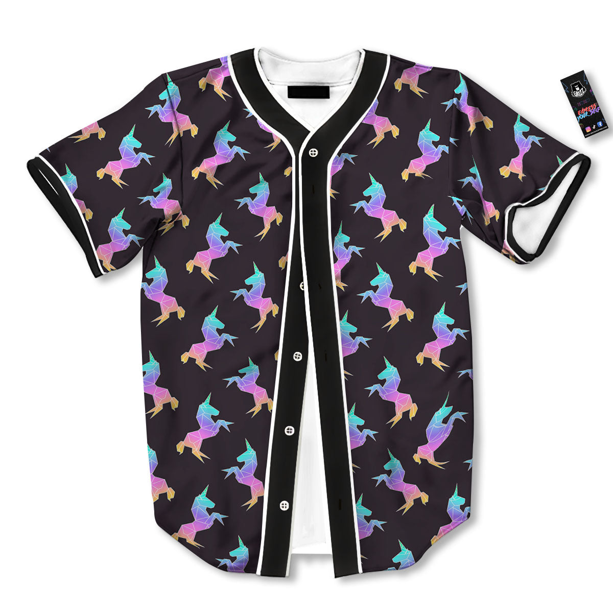 Unicorn Rainbow Origami Print Pattern Baseball Jersey-grizzshop
