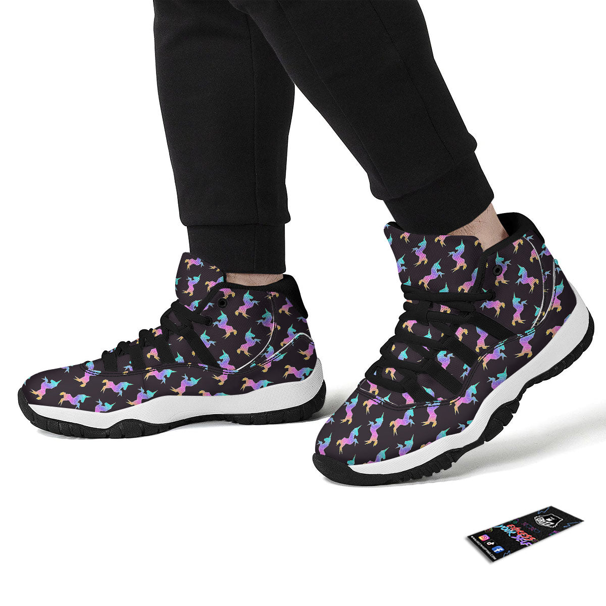Unicorn Rainbow Origami Print Pattern Black Bball Shoes-grizzshop