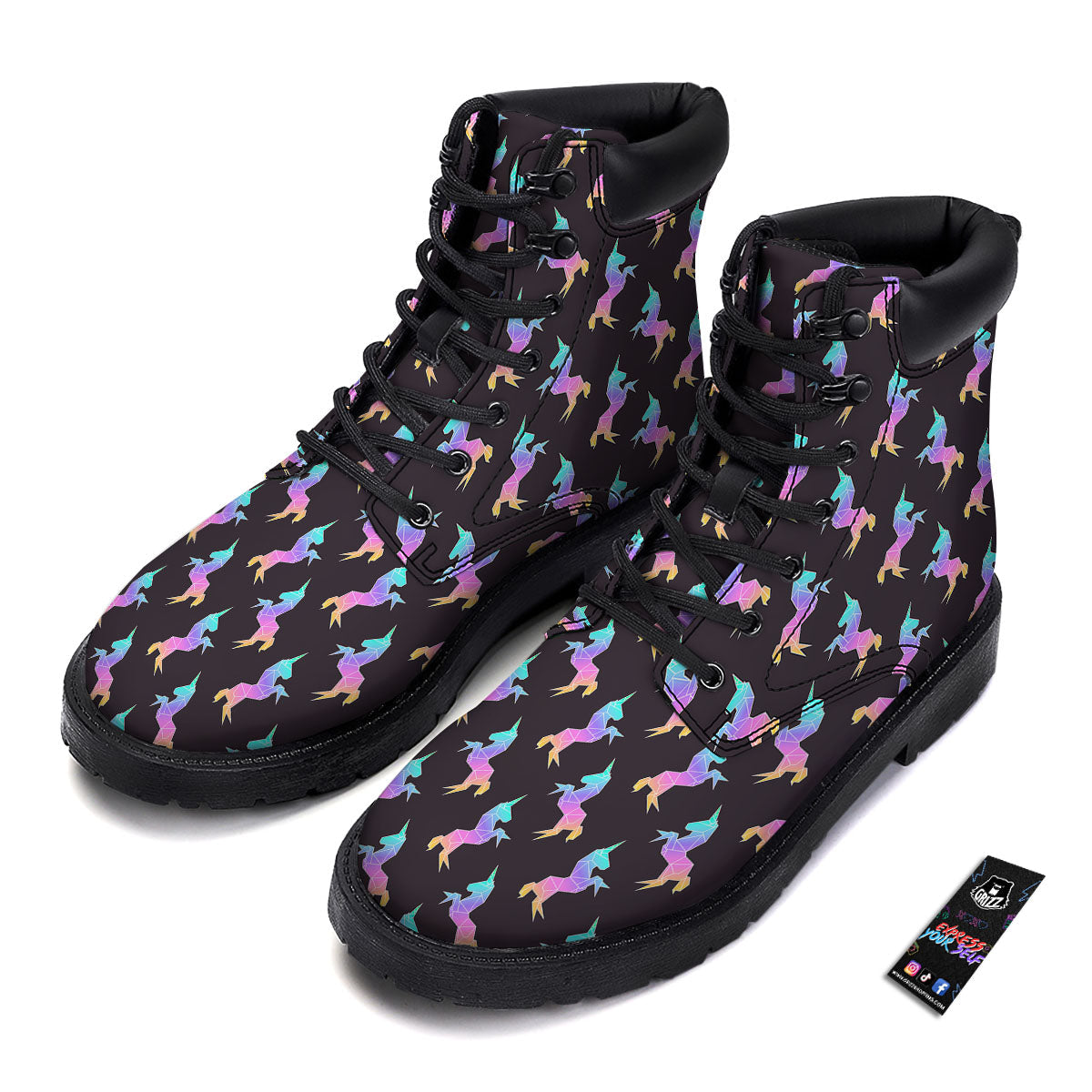 Unicorn Rainbow Origami Print Pattern Boots-grizzshop