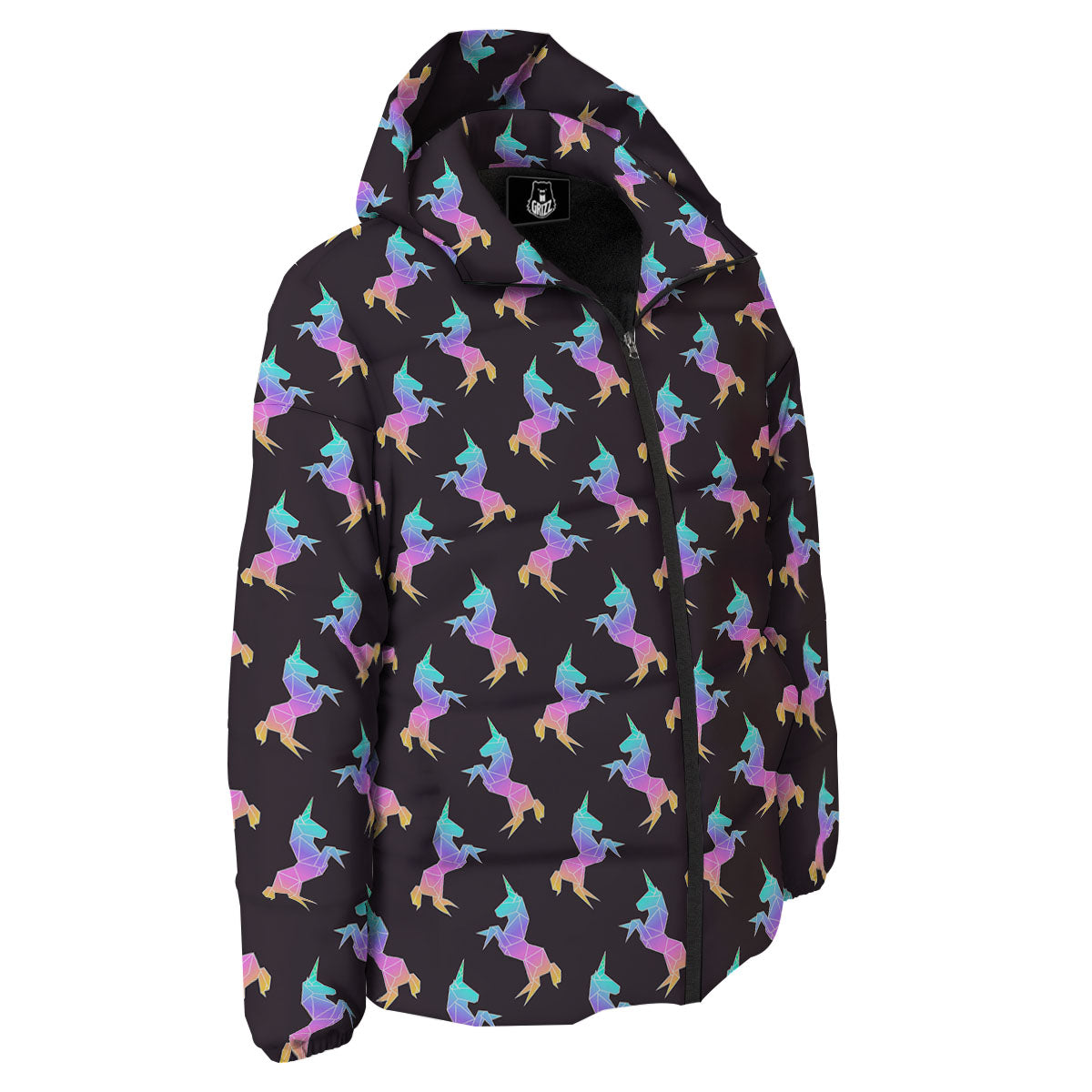 Unicorn Rainbow Origami Print Pattern Down Jacket-grizzshop
