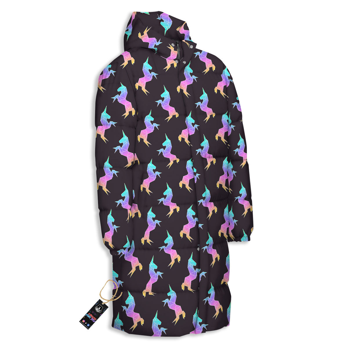 Unicorn Rainbow Origami Print Pattern Long Down Jacket-grizzshop