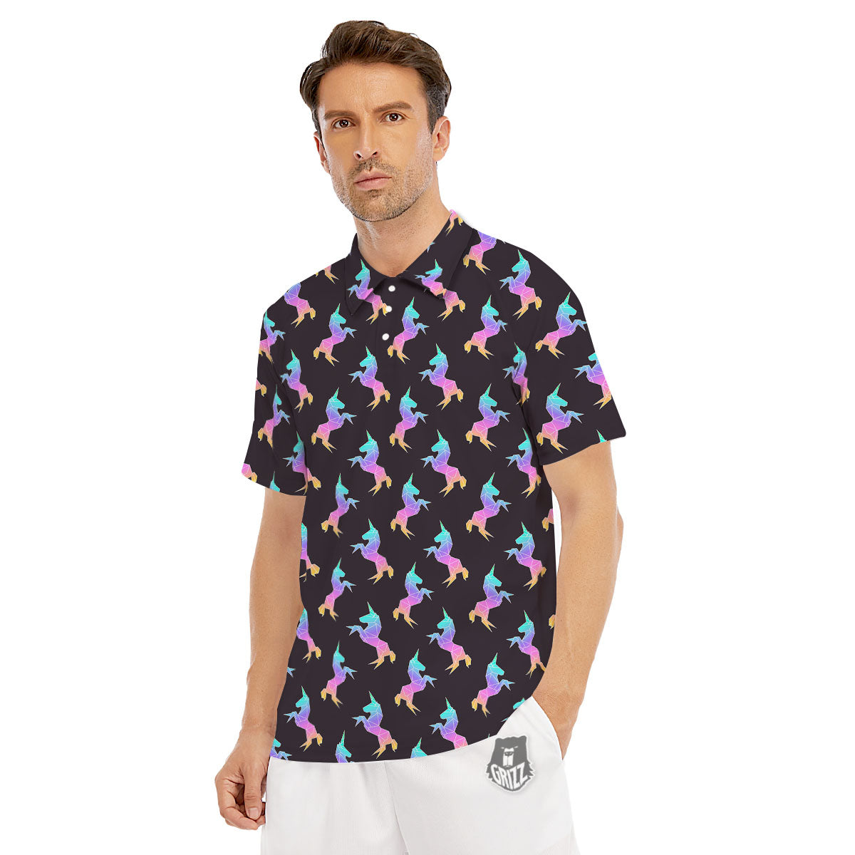 Unicorn Rainbow Origami Print Pattern Men's Golf Shirts-grizzshop